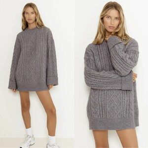 SNDYS Revolve Nellie Cable Knit Sweater Size M Long Oversized Gray Thick Chunky